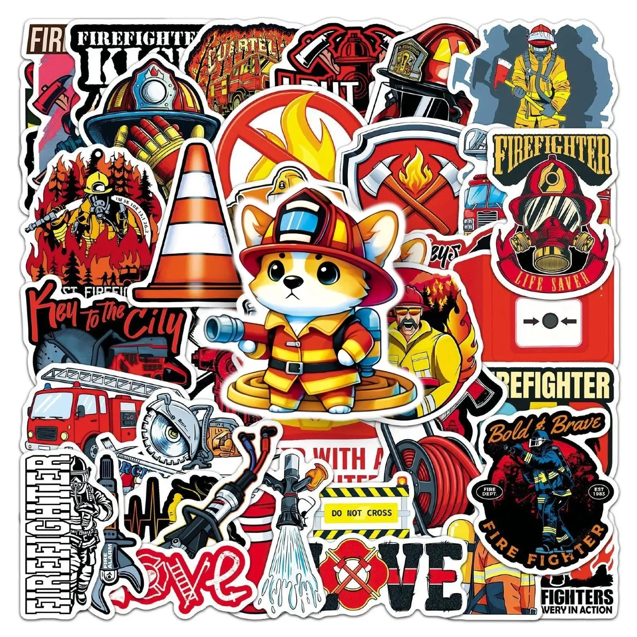 10/50Pcs Firefighter Theme Stickers Fire Truck Hydrant Helmet Decals DIY Laptop Luggage Scrapbook Aesthetic Craft Decor Stickers