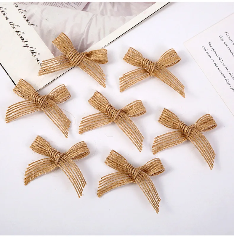 20-100 Stück Natürliche Jute-Band-Schleifen Vintage-Leinen-Schleifen für DIY-Nähprojekte, Hochzeitsdekoration, Haarnadeln und Kleidungszubehör – Detail 3
