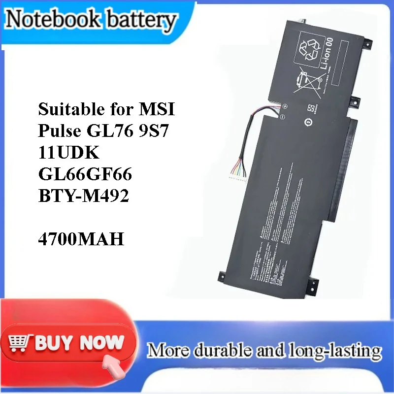 for MSI Pulse GL76 9S7-11UDK GL66 GF66 BTY-M492 Laptop Battery Replacement High Capacity Rechargeable Li-ion Notebook Power
