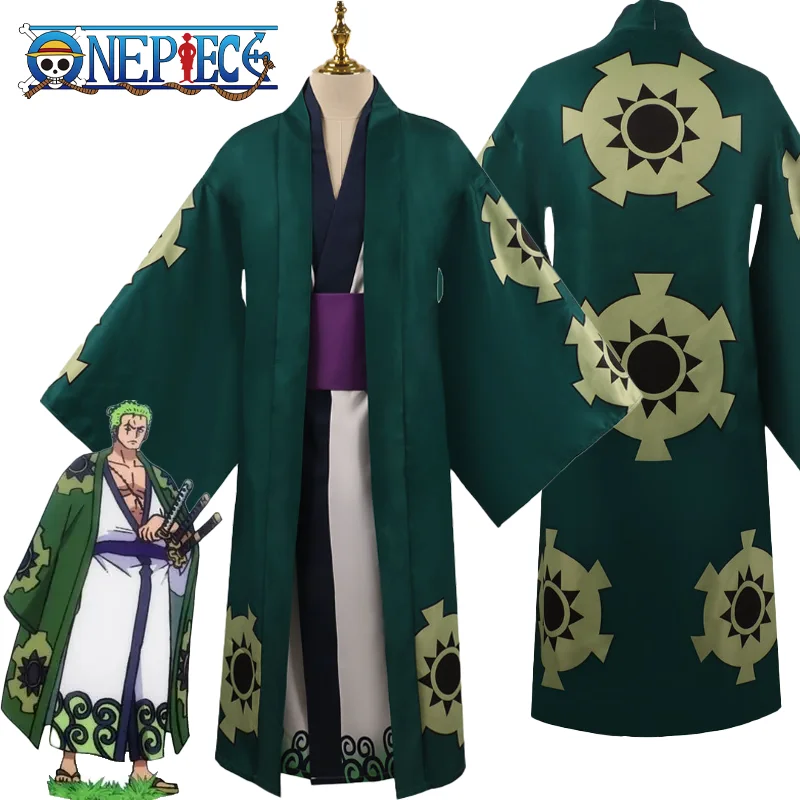 Anime One Piece Roronoa Zoro Cosplay Costume Kimono Robe Earrings Outfits Halloween Carnival Party Adult Men Clothing Role Play