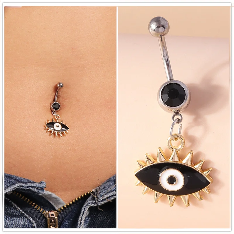 Aihua Böhmen Hamsa Hand baumeln Nabel Ring Chirurgenstahl türkische glückliche blaue Augen Bauchnabel Ring Piercing Ombligo Körperschmuck – Detail 9