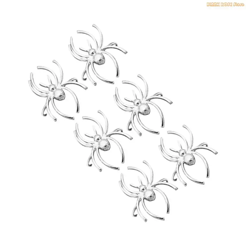 K1AE Pack of 6 Multipurpose Spiders Shaped Decorations Halloween Themed Napkin Rings Metal Home Table Accessories