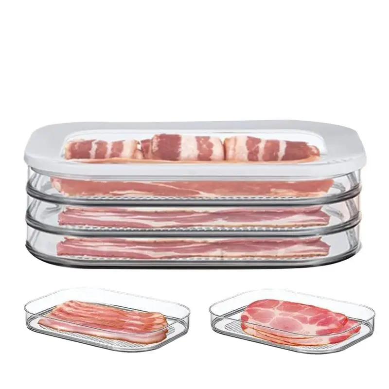 DeliMeat Containers Cold Cuts Bacon Keeper Organizer Multi-Layer Transparent Storage Box For Kitchen Daily Supplies