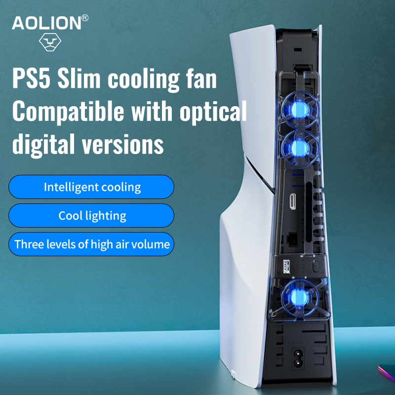 For PS5 SLIM/PS5 PRO  host cooling fan, intelligent temperature control, three adjustable levels, PS5 SLIM rear fan