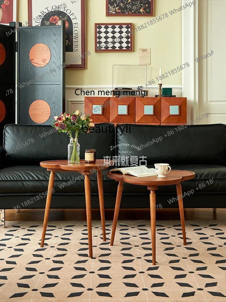 P178 Nuovo tavolo da tè francese retrò in legno massello Soggiorno Casa Tavolino da salotto con senso artistico avanzato Mobili moderni e minimalisti