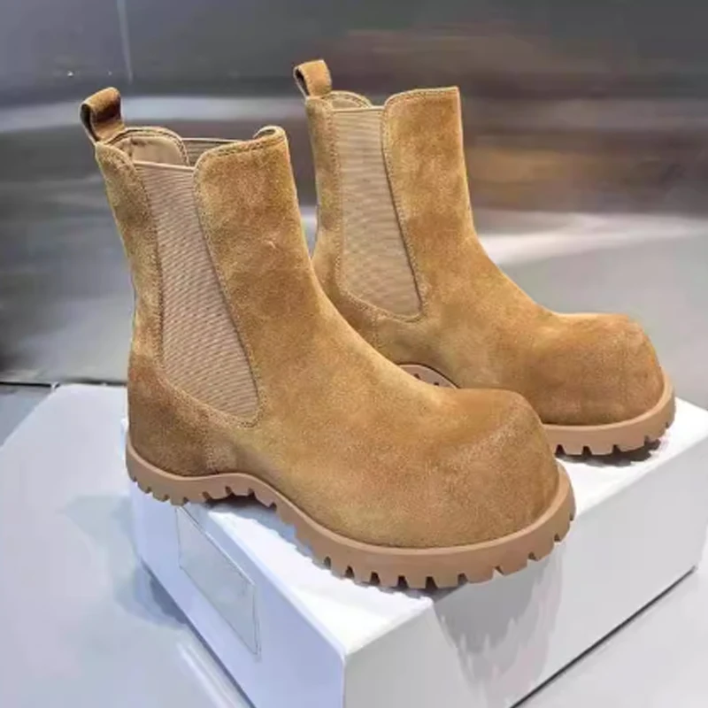 

Женские замшевые ботинки челси на платформе с круглым носком, на резинке, на массивном каблуке, повседневные короткие ботинки, зима 2026