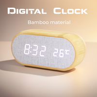 Digital Alarm Clock with Temperature Wooden Table Clocks for Bedroom Office Decoration Bamboo Material Niditon
