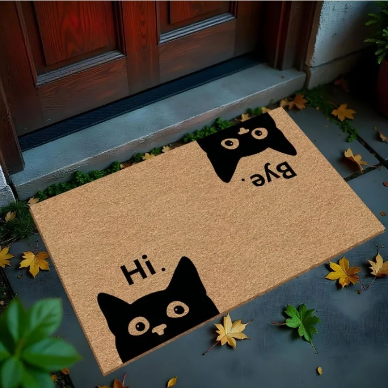 Funny Cartoon Black Cat Welcome Doormat Hi Bye Print Door Mat Indoor Outdoor Front Entrance Porch Housewarming Entry Rug
