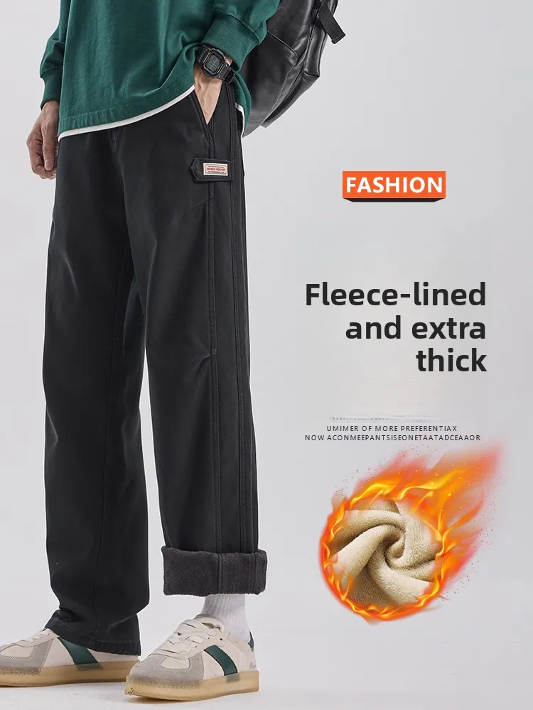 

Men's Fce Lined Straight Leg Loose Fit Thi Casual Pants Autumn Spring New Sle American Trendy Brand Workwear Trousers