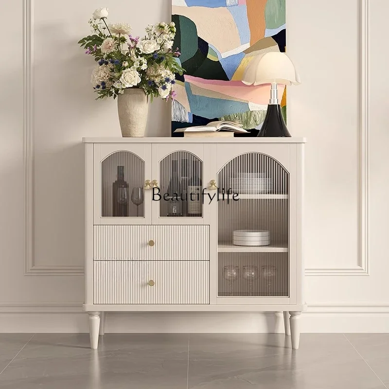 

pg46American light luxury solid wood dining side cabinet modern simple living room storage household entrance cabinet