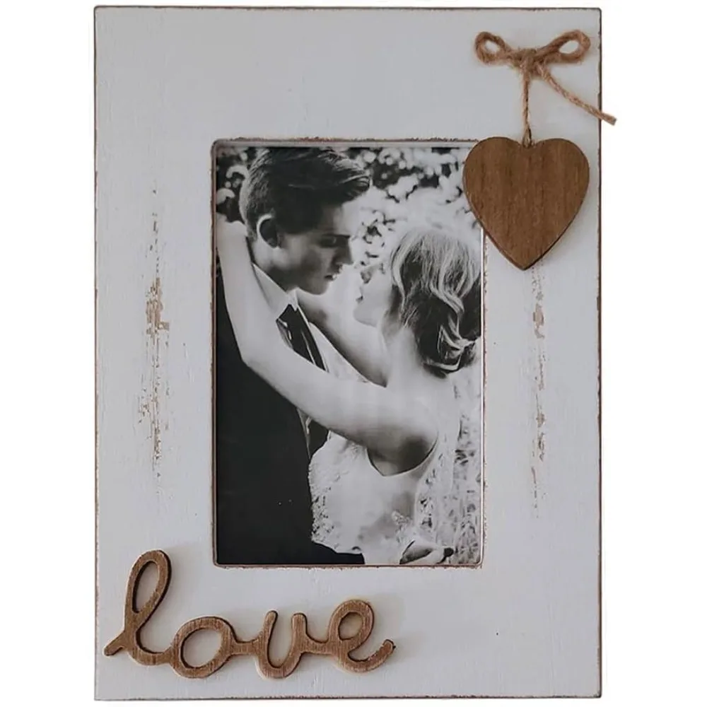 

Деревянные фоторамки 4x6, белые для любви, со столешницей в форме сердца и настенными фоторамами, потертые для свадьбы