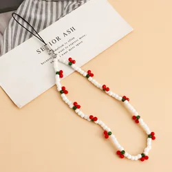 2023 Trendy Mobile Strap Phone Charm Cherry Beaded Phone Chain Jewelry For Women Anti-Lost Lanyard Gift Keychain Wholesales