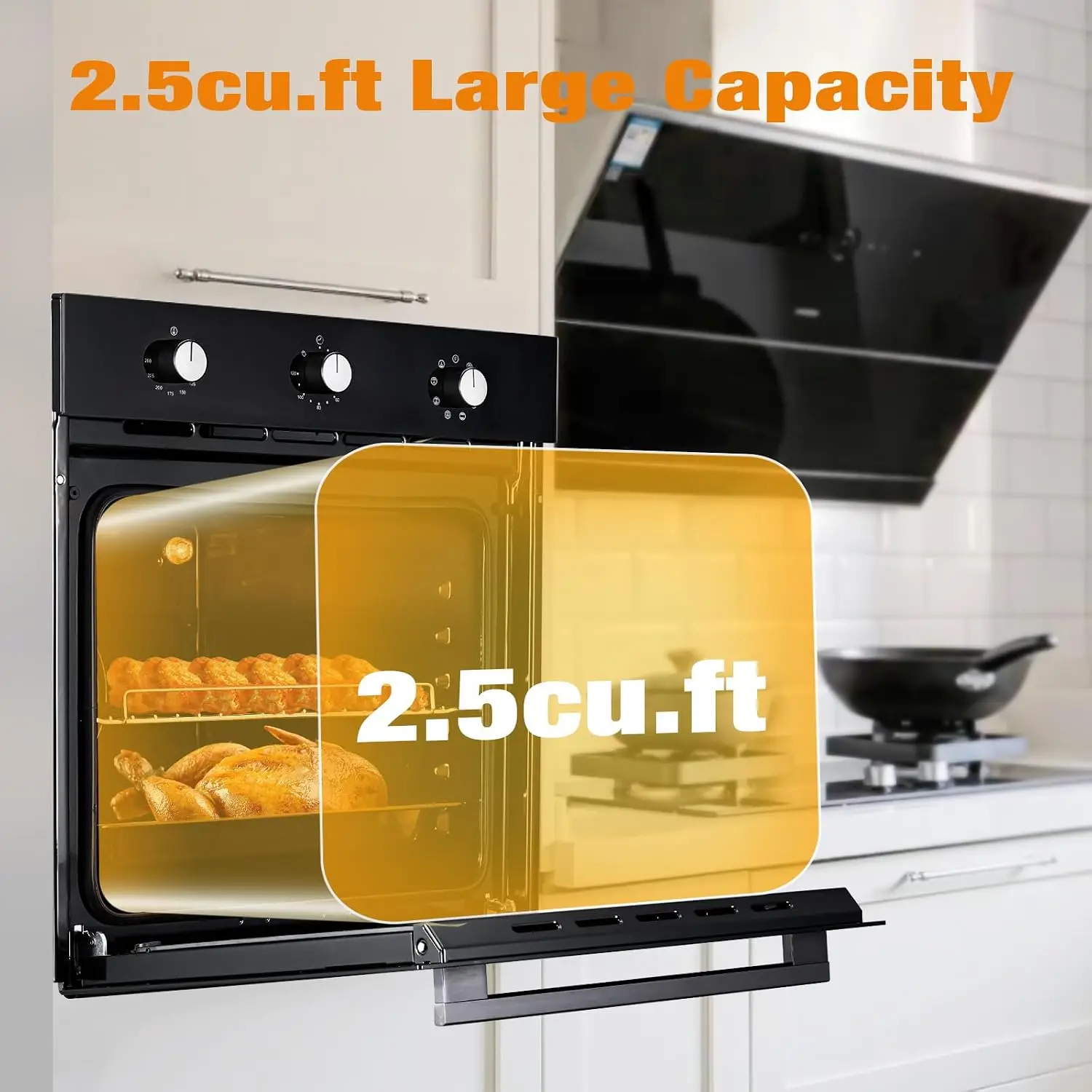 Electric Built-In Single Wall Oven 24 Inch, 3D Convection with 8 Cooking Functions, 2.5 Cu.Ft Capacity, Stainless Steel, Mechani