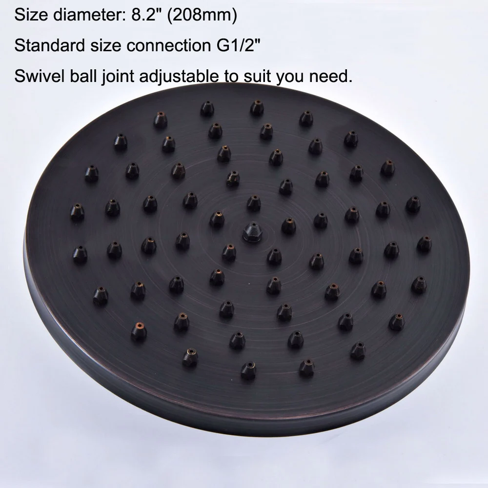 Black Oil Rubbed Brass  8 Inch Brass Shower Head Top Over Head Water Saving Bathroom Shower Sprayer Rainfall Shower Heads Lsh247