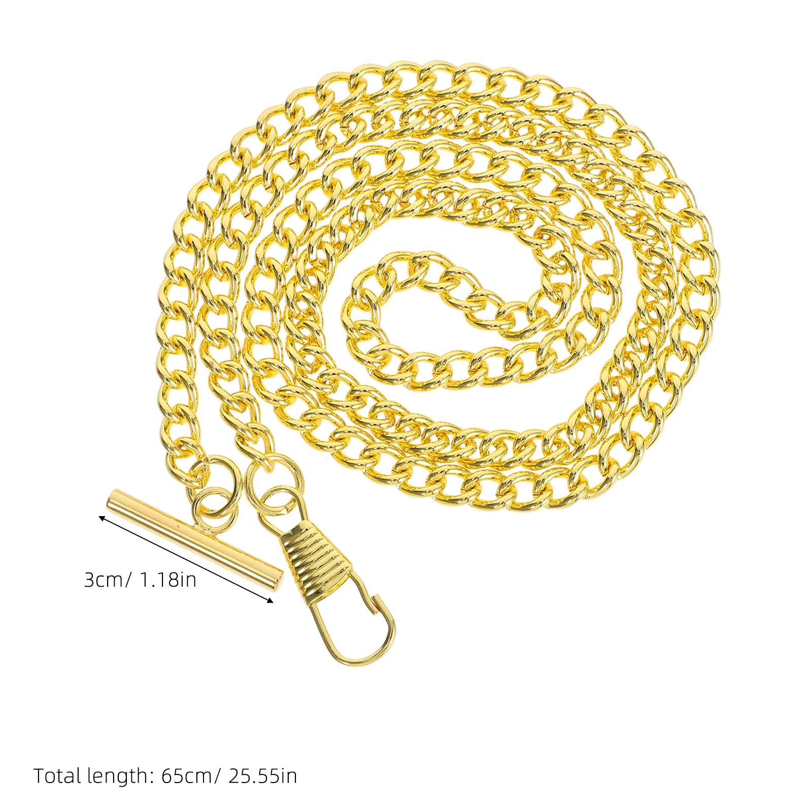 65cm corrente de relógio de bolso de metal decente t-bar fivela jeans cinto chaveiro boa brilhante presente diy para homens mulheres dourado