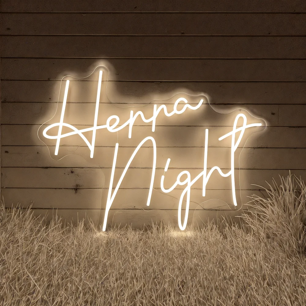 Henna Night LED Neon Sign Customized - Henna Party Lighting, Henna Day Decoration for Bridal Shower, Wedding Background Wall Art
