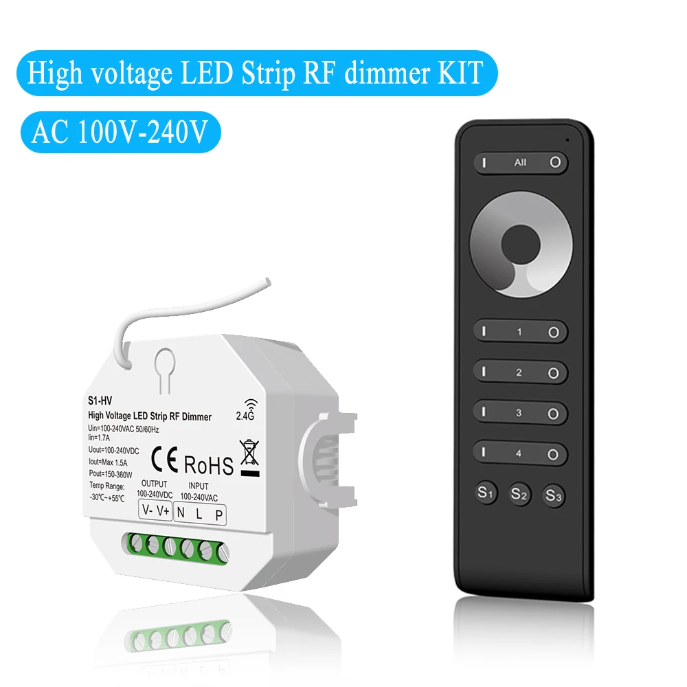 cenfaya led de alta tensao strip dimmer dimmer com funcao push switch suporte 24g controle remoto rf ac 220v 360w 01