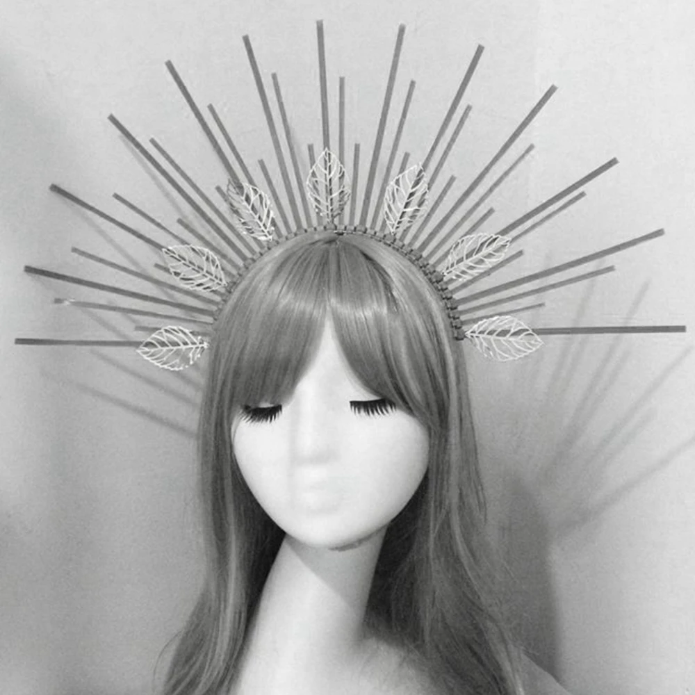 Goddess Crown Spiked Halo Crown Headband Wicca Festival Party Headpiece Met Gala Sunburst Zipper Crown Church headdress