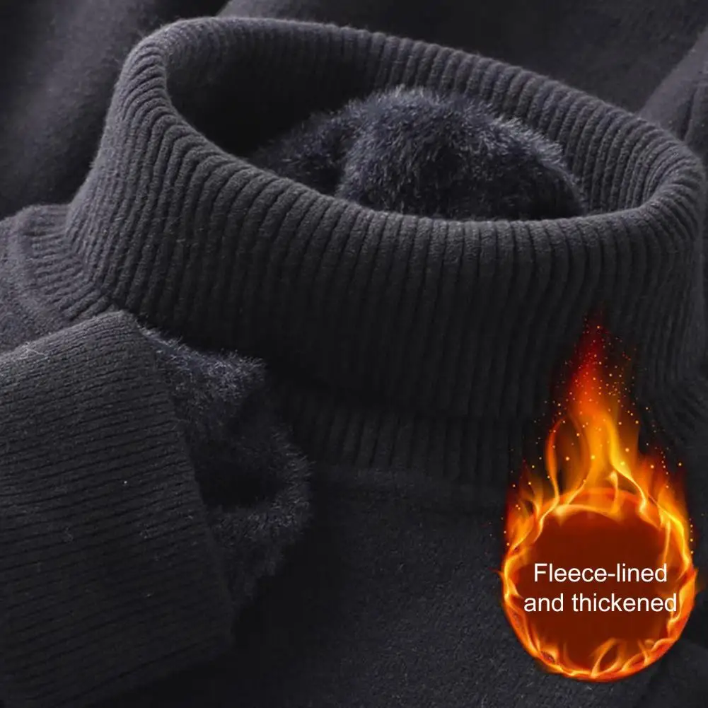 Men Pullover Sweater Men's Thickened Turtleneck Sweater Fleece Lined Pullover Warm Knitted Long Sleeve Top for Casual Office