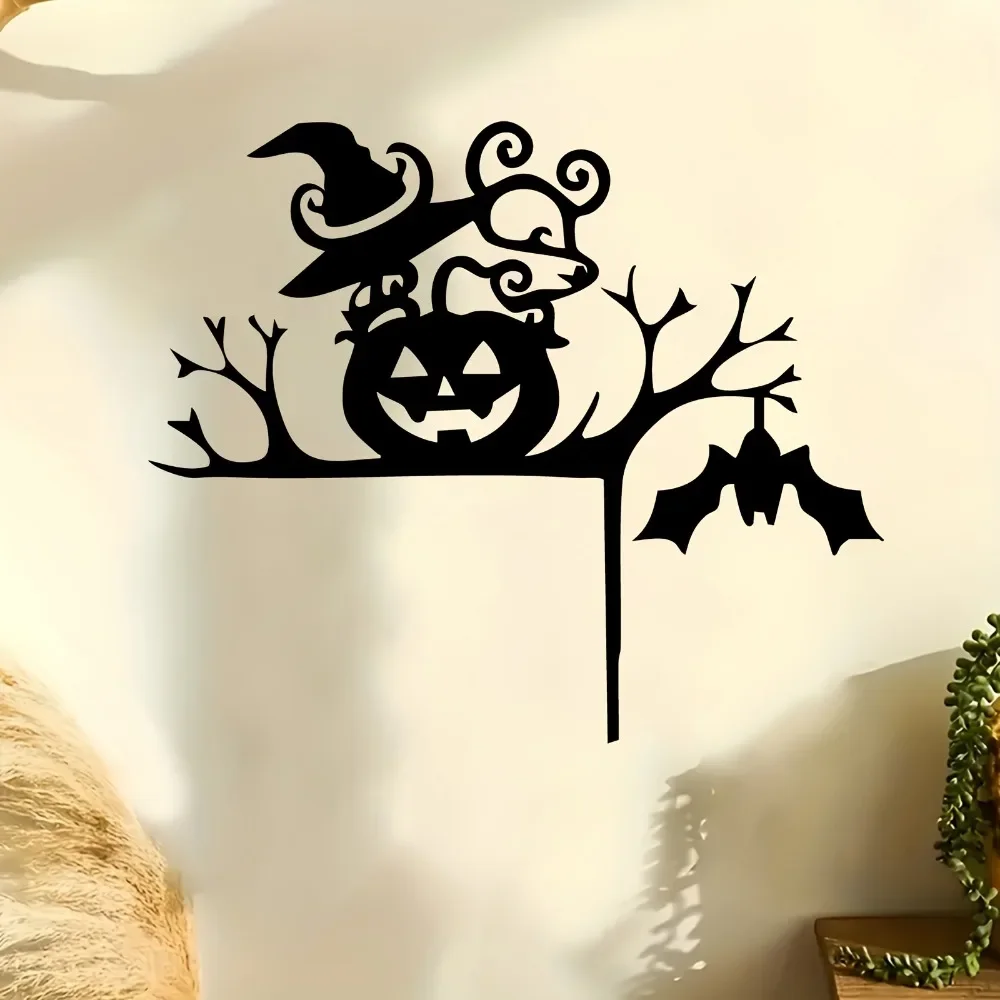1pc CIFBUY Metal Wall Art Spooky Jack-O-Lantern Statue Mural, Weather-Resistant Iron Wall Hanging Ornament, Powder-Coated