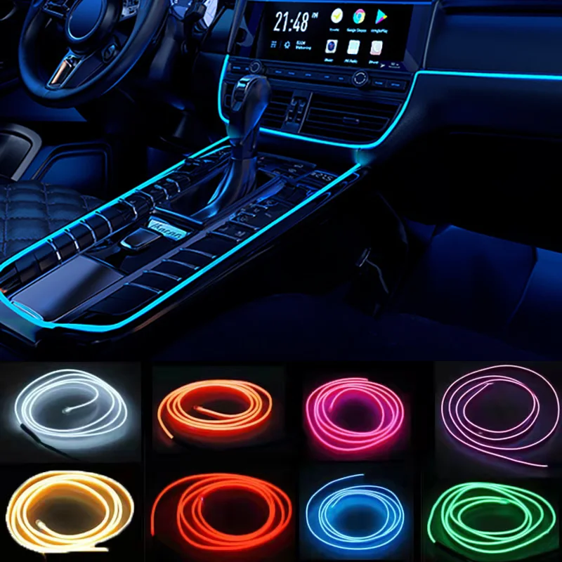 Car LED Strip EL Wire Rope Tube USB Switch Cigarette Car Ambient Light Neon Light Garland Decoration Flexible Led Tube Auto Led