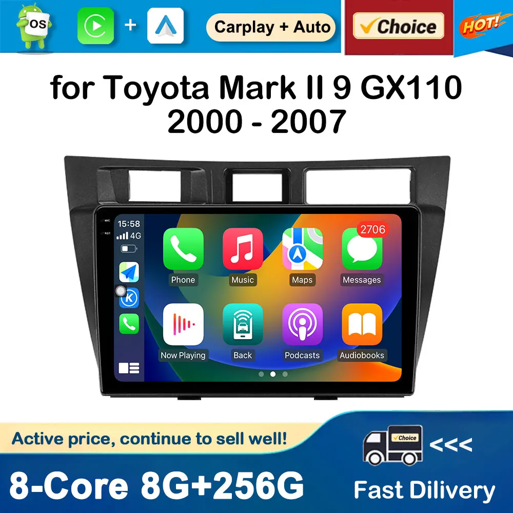 

Car Radio Multimedia Player 9 inch for Toyota Mark II 9 GX110 2000 - 2007 Android OS GPS Navi Bluetooth Auto Tools 4G DSP Stereo
