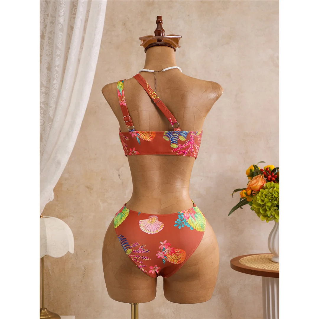 Blumenmuster, asymmetrischer Schnitt, einteiliger Badeanzug für Damen, One-Shoulder-Design, mit Ausschnitten, Monokini, Badebekleidung, Badeanzug, Modell V8370. – Detail 14