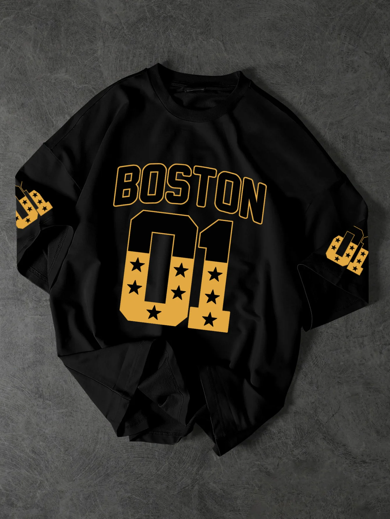 Men's Summer New Fashion Printed T-Shirt Boston 01 Star Print Machine Washable S-XXL