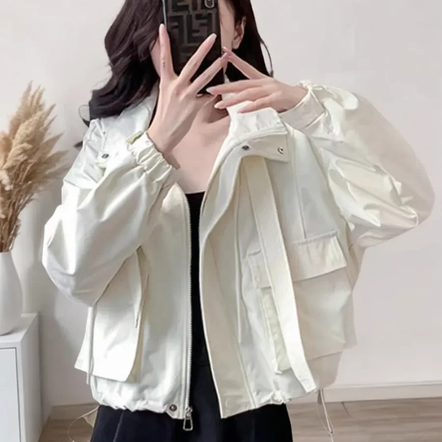 

Короткое пальто женское, весна-осень 2025, новые топы, ветровка с капюшоном, свободная повседневная тонкая верхняя одежда, пальто, женская блузка, топы