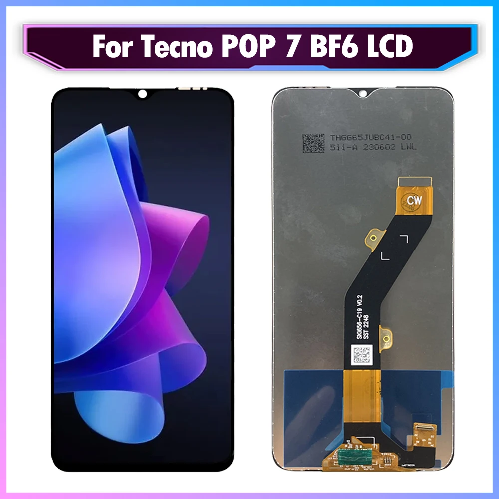 قطع غيار أصلية 6.6 بوصة لـ Tecno Pop 7 BF6 LCD تعمل باللمس وتجميع رقمي لأجزاء استبدال LCD Tecno POP7