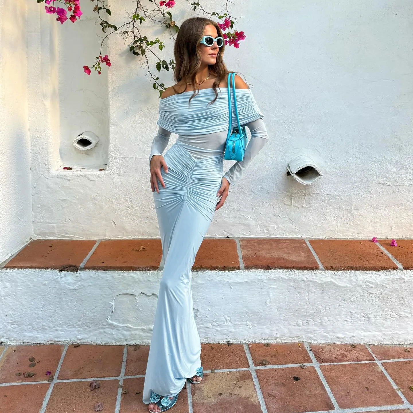 

Viral Luxe Dress: Socialite-Chic One-Shoulder Mesh Pleated, Sheer Slim Bodycon Fit