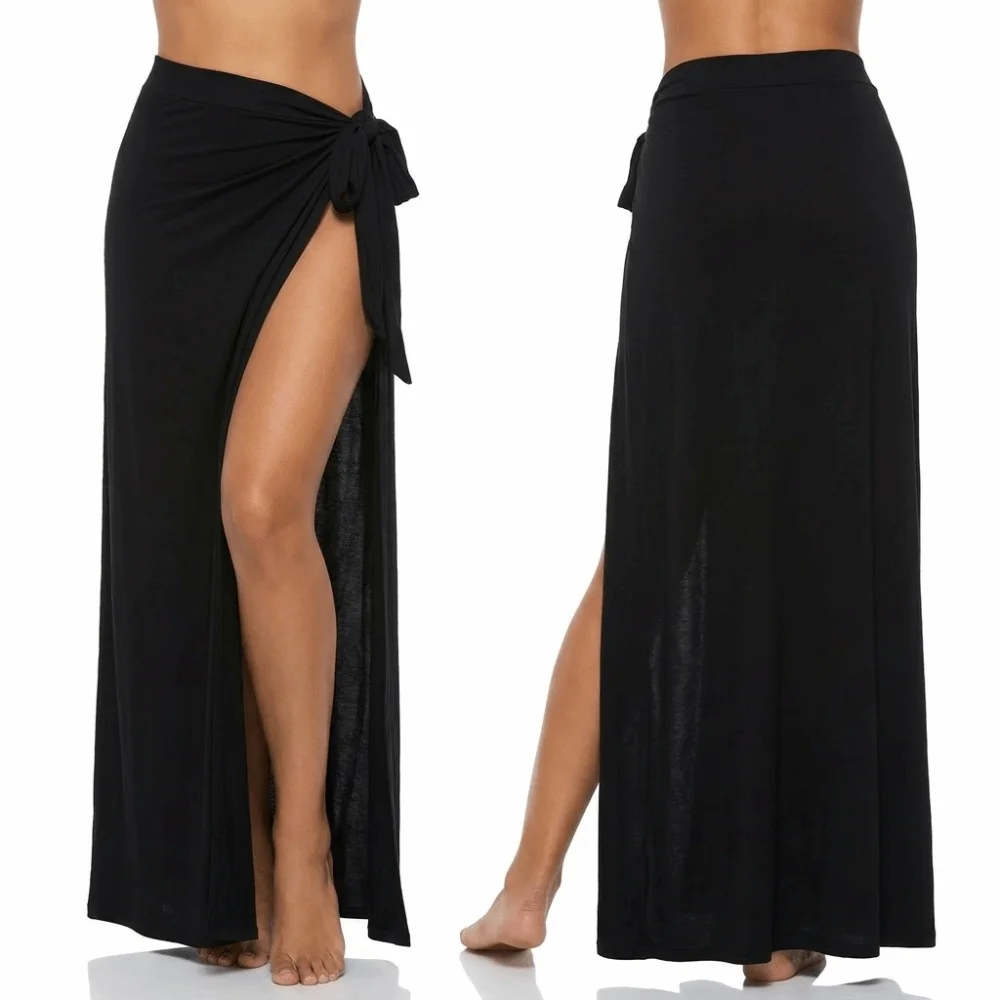 

Sexy Solid Color Beach Skirt High Split High Waist Wrap Skirt Breathable Asymmetric Skirt Beach Vacation Women Wear