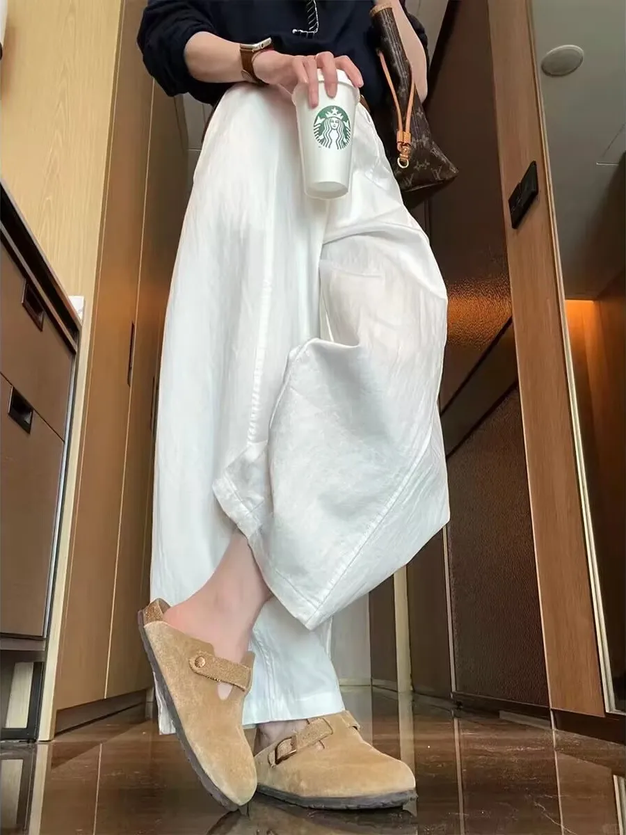 

Summer Thin Wide Leg Pants Women's Small Size Drapey Fat MM White Knife Pants Casual Style Universal Fit Daily Wear