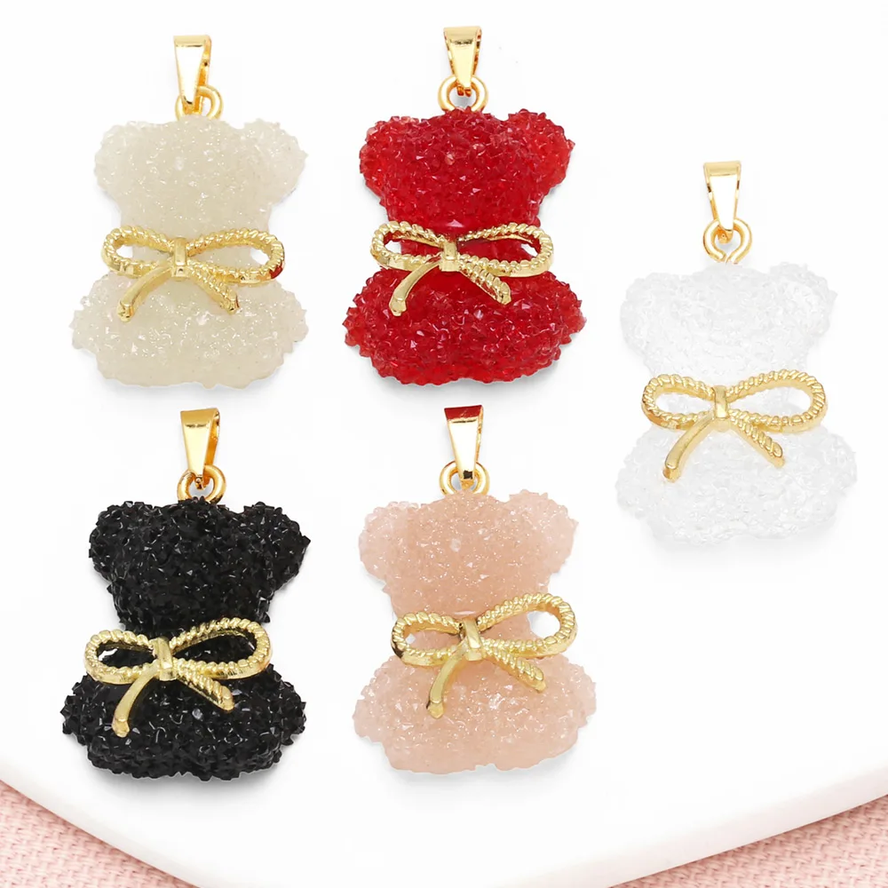 OCESRIO Acrylic Jelly Soft Candy Cute Bear Pendant for Necklaces Copper Gold Plated Alloy Knot Jewelry Making Supplies pdtb807