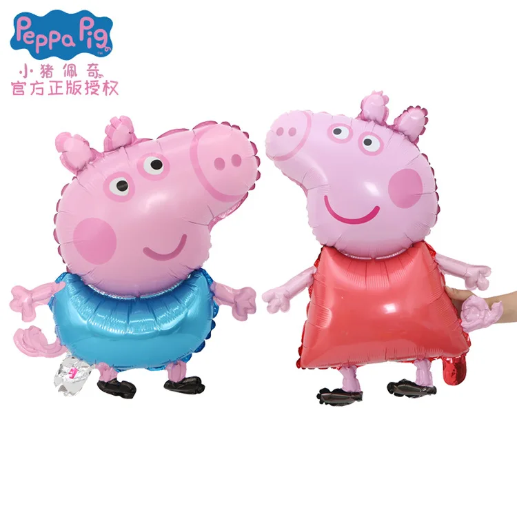 Peppa Pig family of four pig father pig mother George aluminum film balloon movable doll toy birthday party decoration kid toys