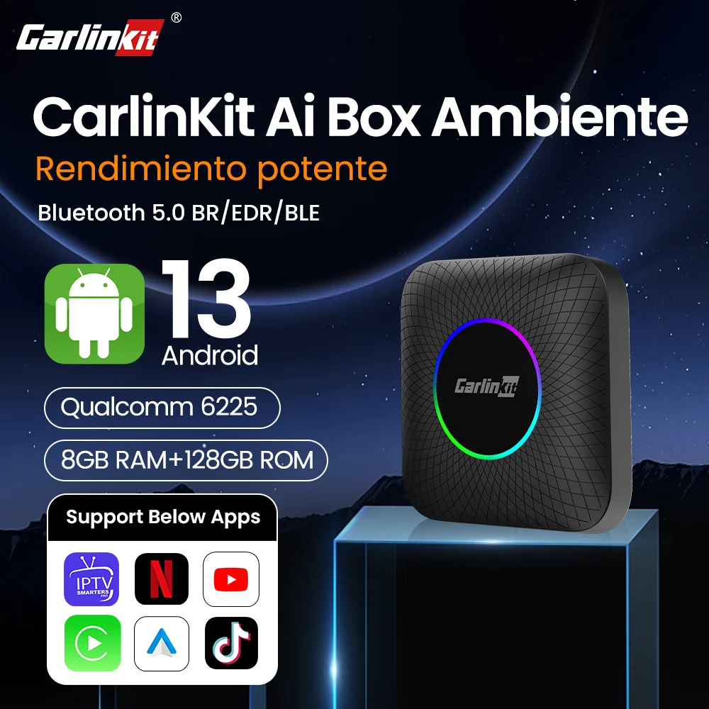 Carlinkit Android 13 Tv Box LED 8 + 128GB CarPlay inalámbrico Android Auto adaptador inalámbrico compatible con Youtube Netfilx IPTV Spotify GPS