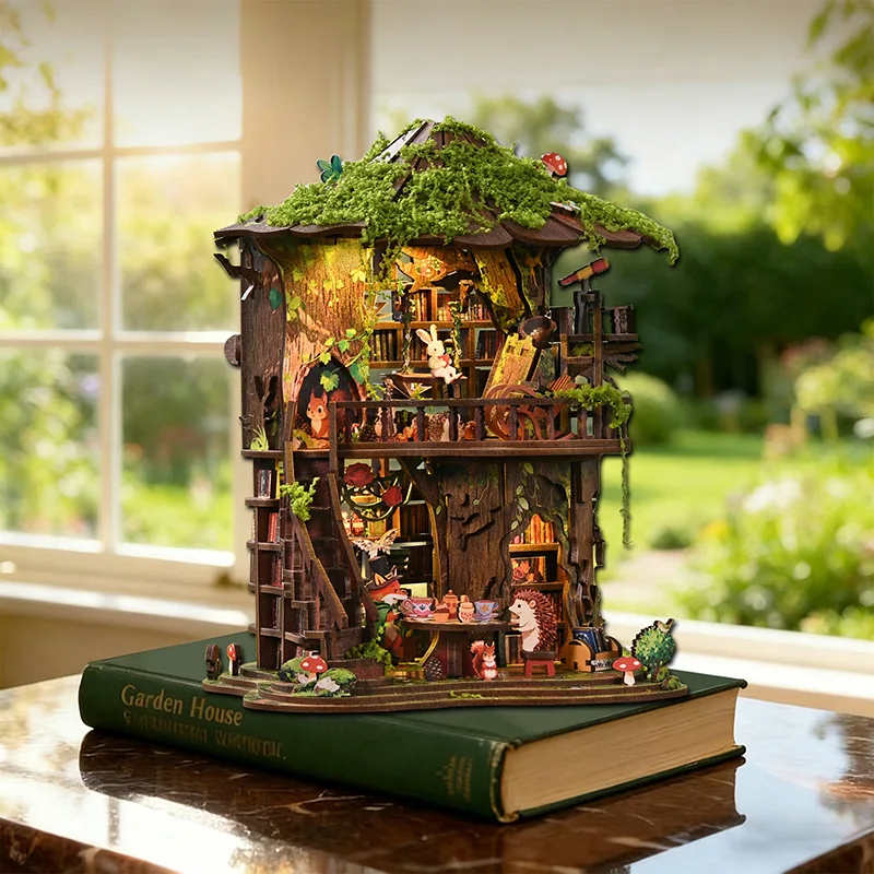 

3DWooden Book Nook Kit,Enchanted Forest Treehouse Miniature House,DIY Stress Relief Craft,WhimsicalGift for BookLovers&Hobbyists