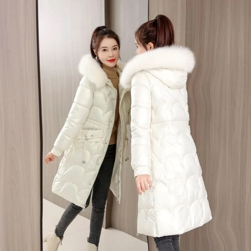 New Winter Parkas Women Jacket Hooded Thicken Warm Long Coat Casual Female Jacket Glossy Cotton Padded Outerwear