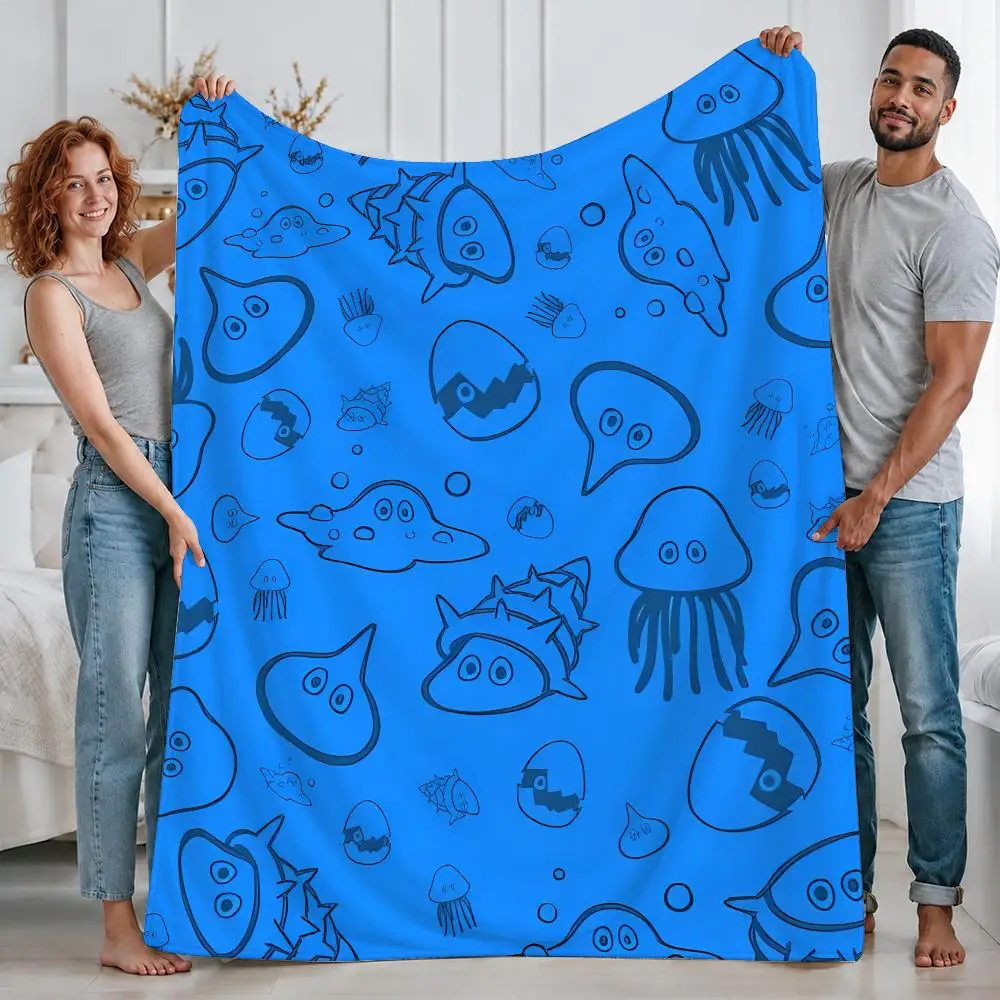 Cute Game Slime MoriMori Dragon Quest Throw Custom Printed Flannel Fleece Blanket for Sofa Bed Office Travel & Camping