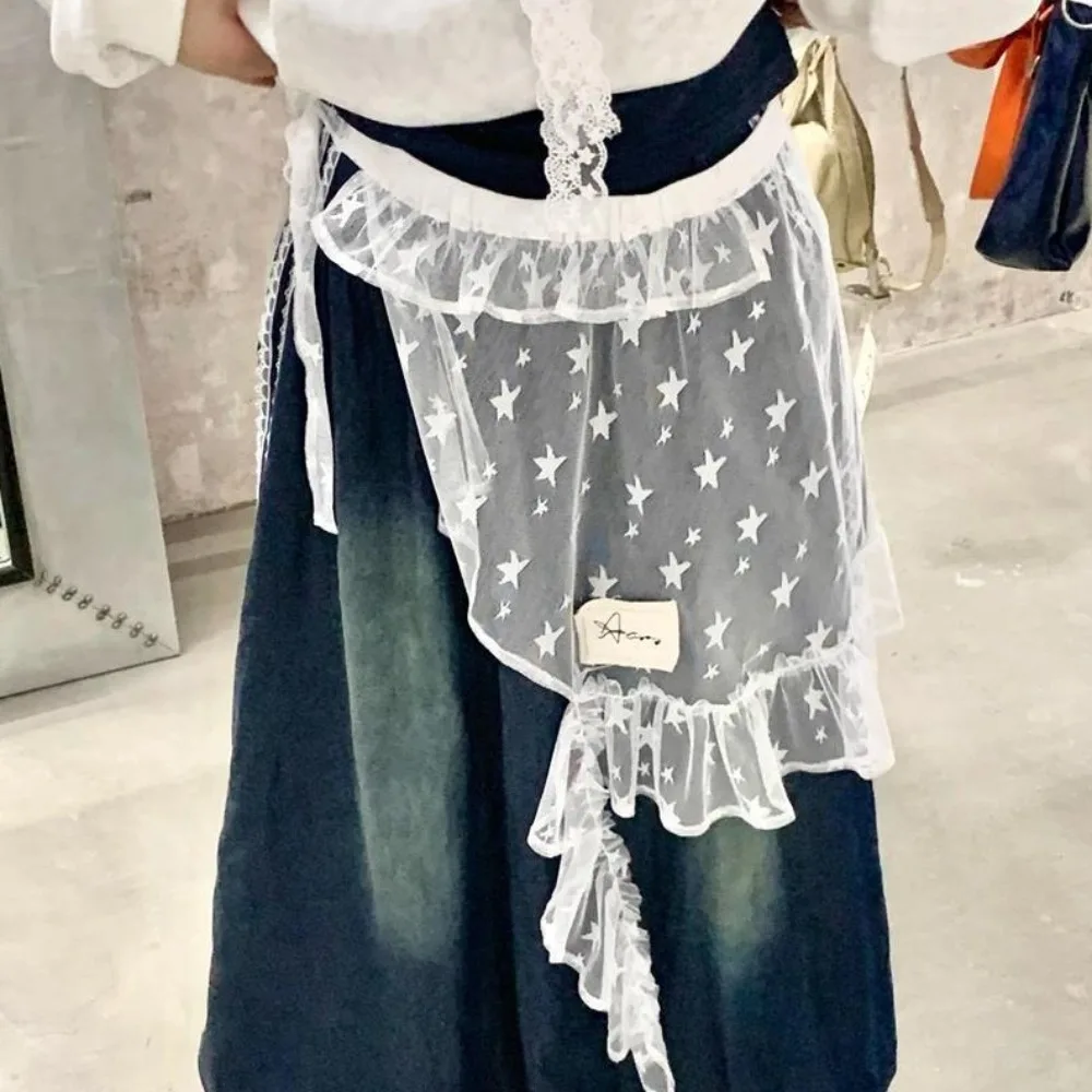 Sweet Star Lace Mini Skirt Japanese Style Hight Waist Gauze Skirt Irregular Fairy Faldas Ruffled Edge Skirt Female