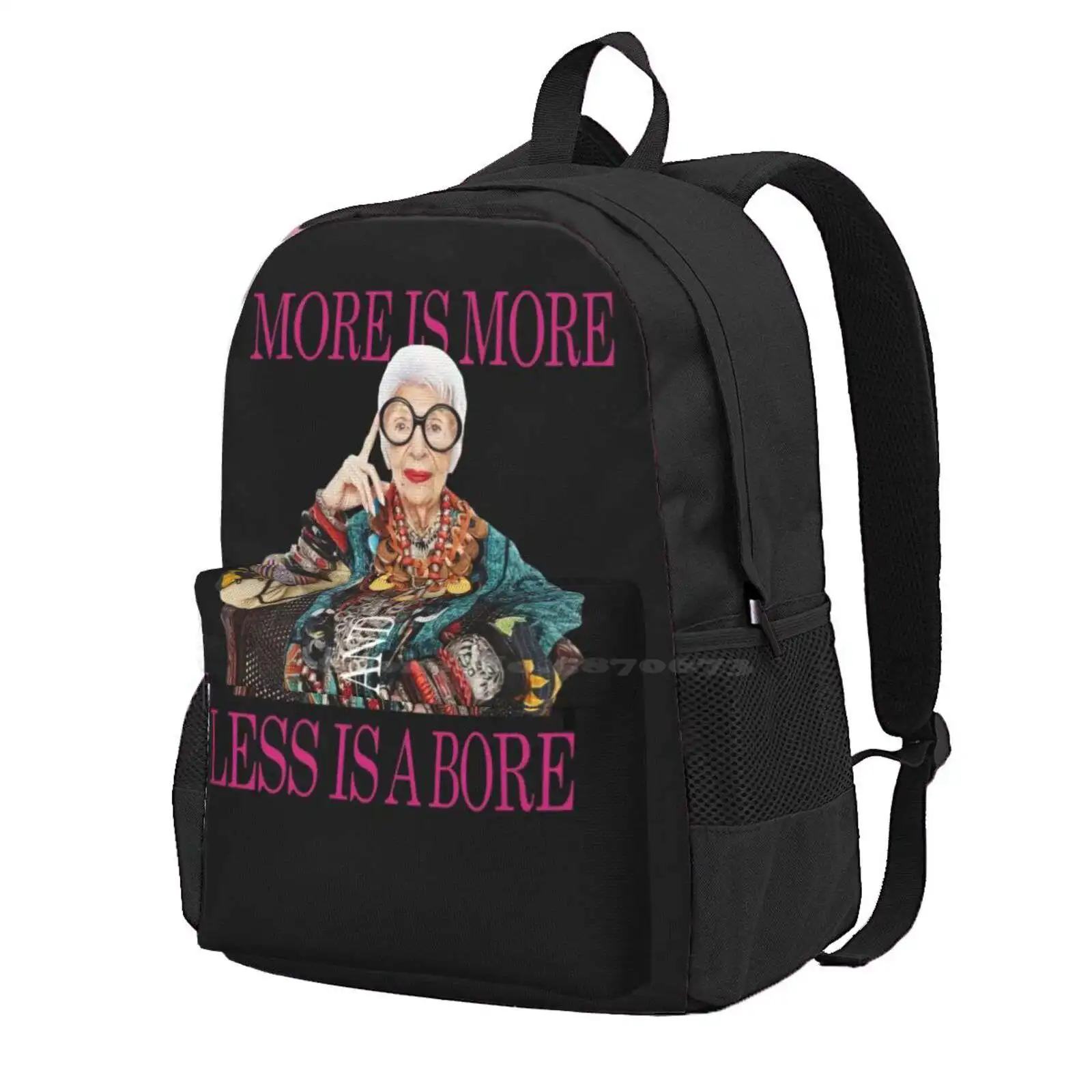 Iris Apfel - More Is More Less Is A Bore Hot Sale Schoolbag Backpack Fashion Bags Iris Apfel Attitude Alexandra Melander