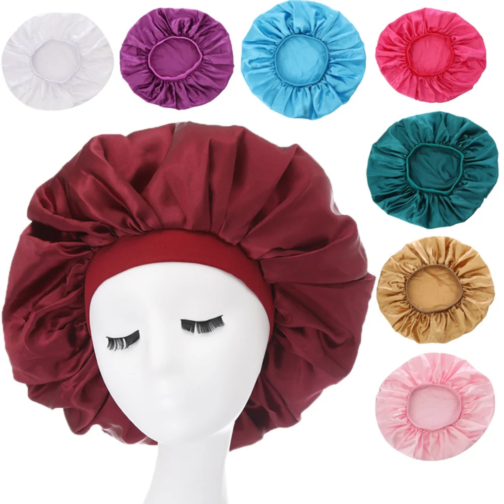 Large Bonnet Women Big Size Satin Bonnet Sleeping Night Women Cap Bonnet Hat Satin Cheveux Nuit Silk Bonnets for Women