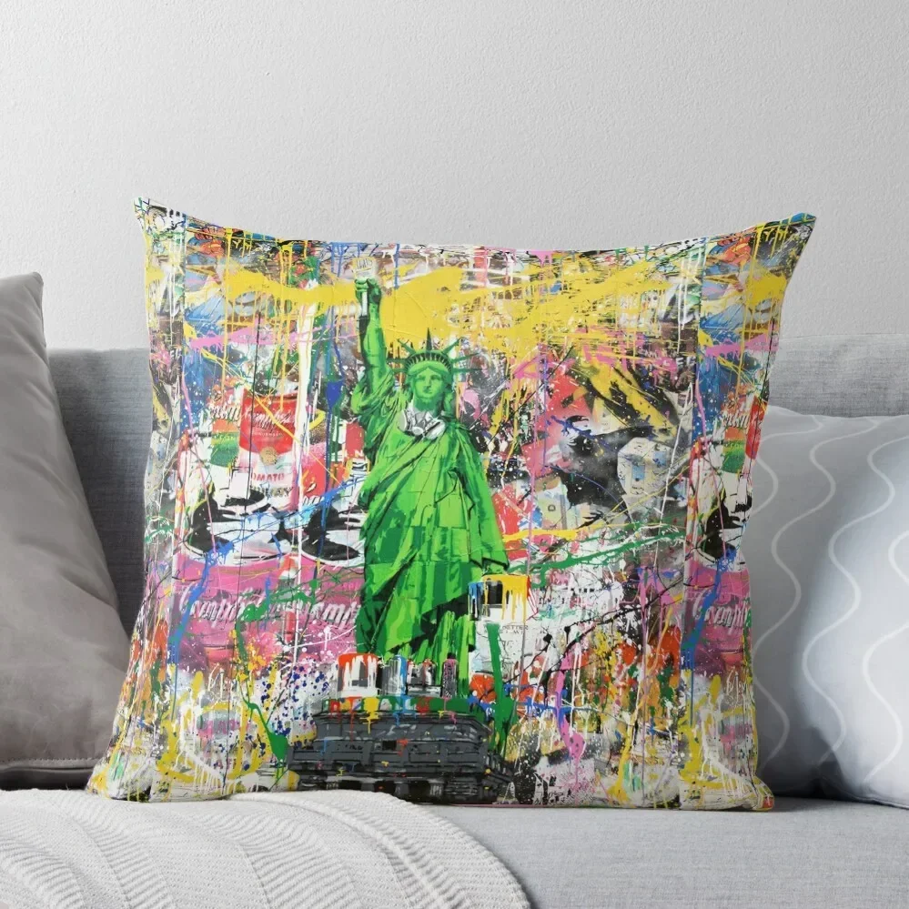 Statue Of Liberty Holding Paintbrush Pop Culture Street Art Mashup Throw Pillow Custom Cushion Photo Pillow