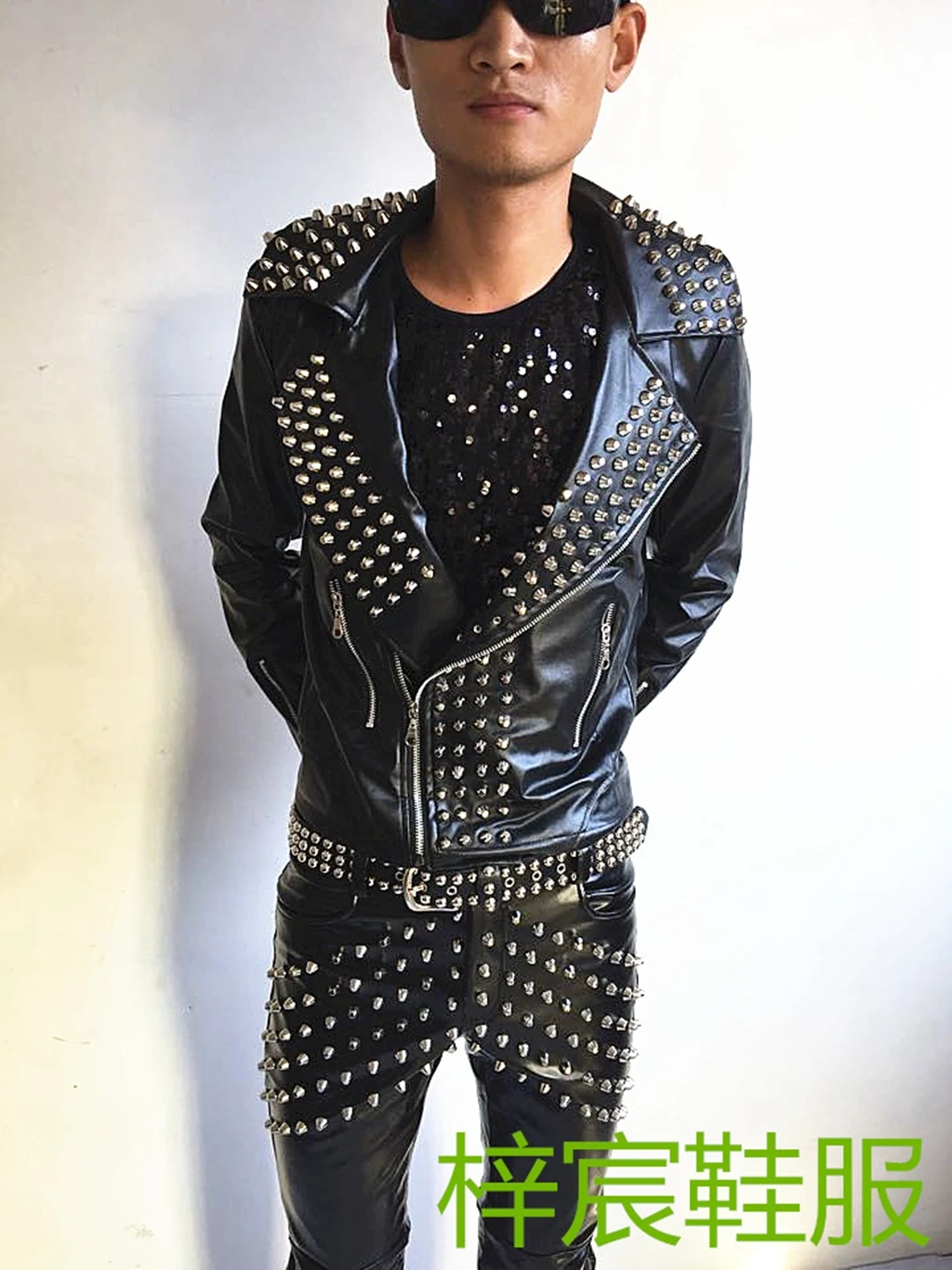 Fashion Rock Nightclubs Bars DJ Singers Stage Performances Clothing Motorcycle Rivet Leather Jacket Men Oversize S-3XL