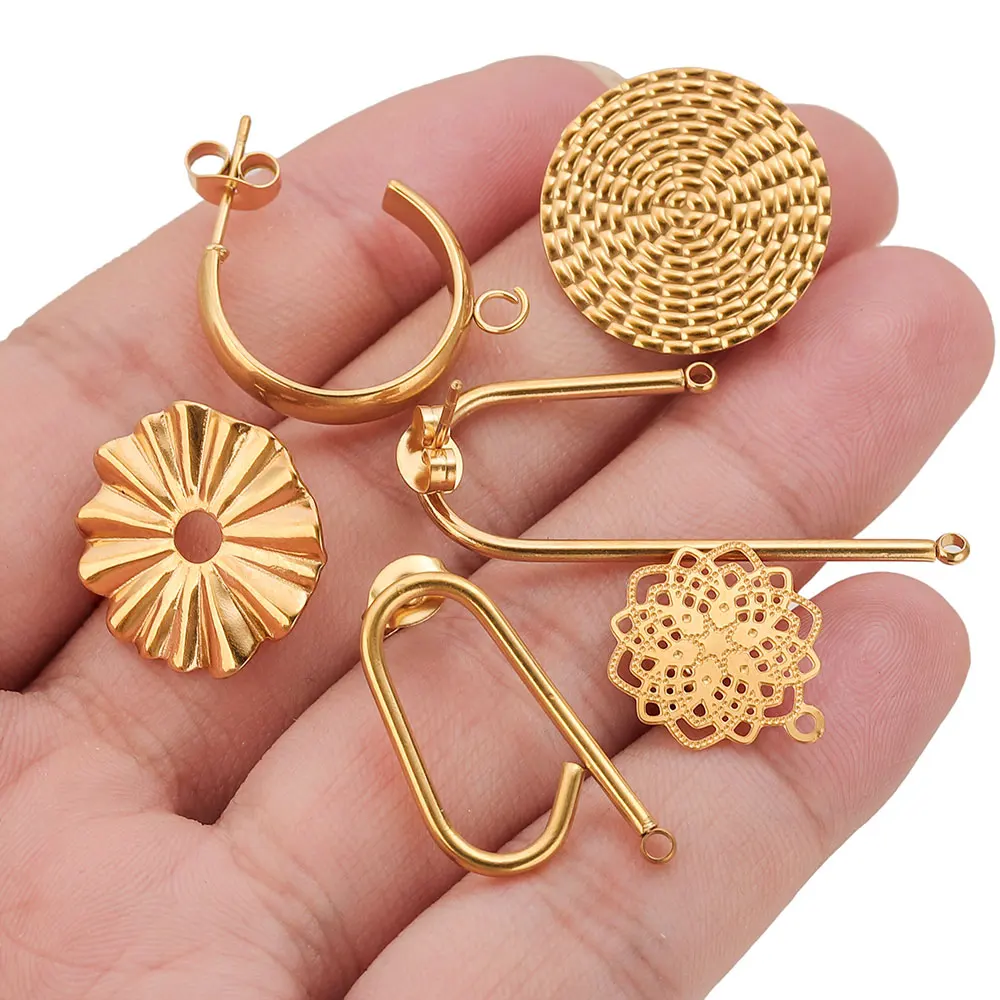 10pcs Stainless Steel Earrings 18K Gold Plate Flower Hooks Posts Earrings Base for Jewelry Making Supplies Wholesale Waterproof - view 4