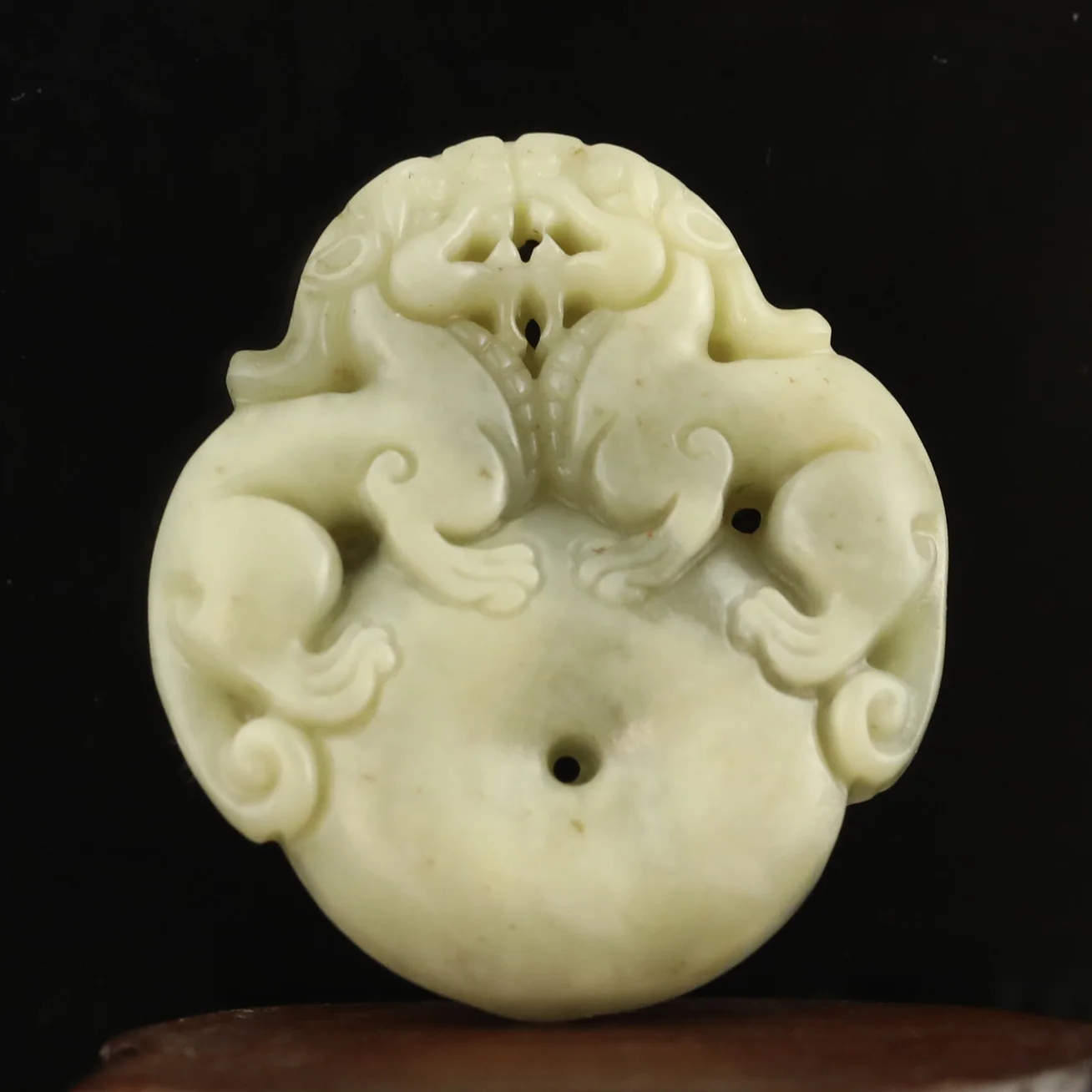 Old natural hetian jade hand-carved statue double dragon loong pendant d13