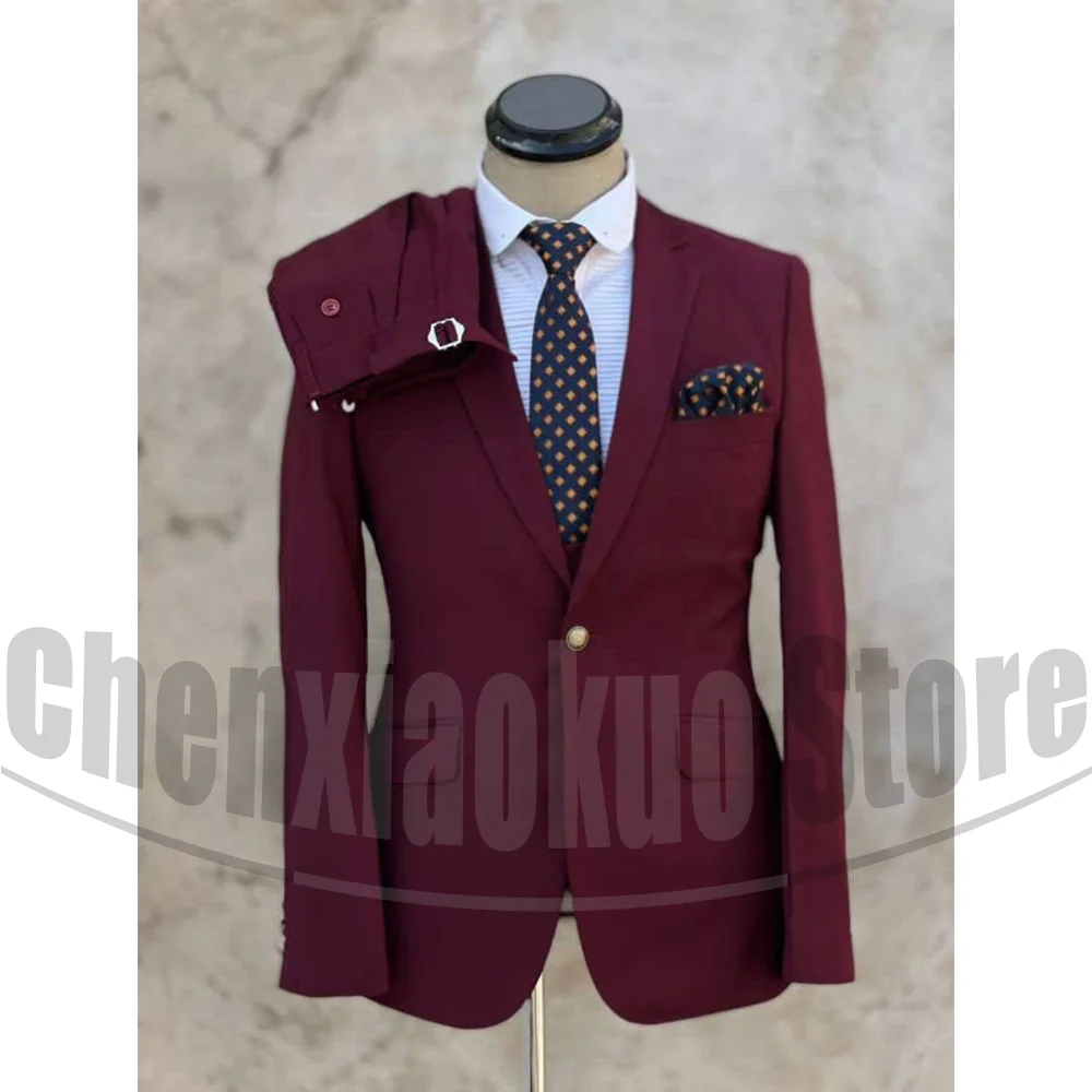 Men's Three Piece Suit Set Chic Notch Lapel One Button Business Casual Wear Slim Solid Color Fashion Wedding Party Tuxedo