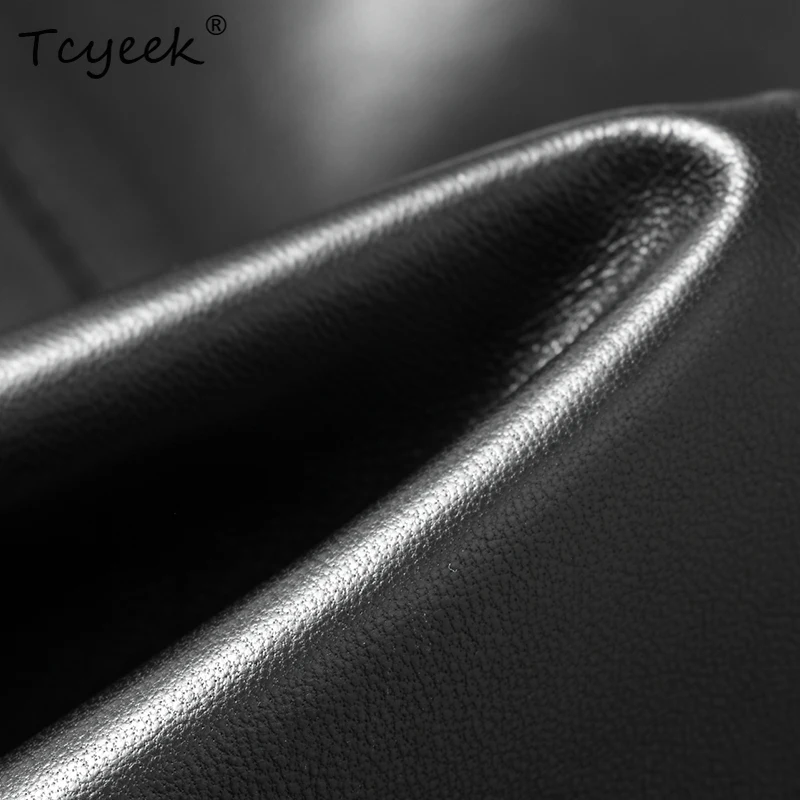 Tcyeek جلد الغنم الحقيقي ربيع الخريف الراقية العصرية دعوى طوق الرجال السود سترة جلدية حقيقية Chaqueta Cuero Hombre 가dech 자켓