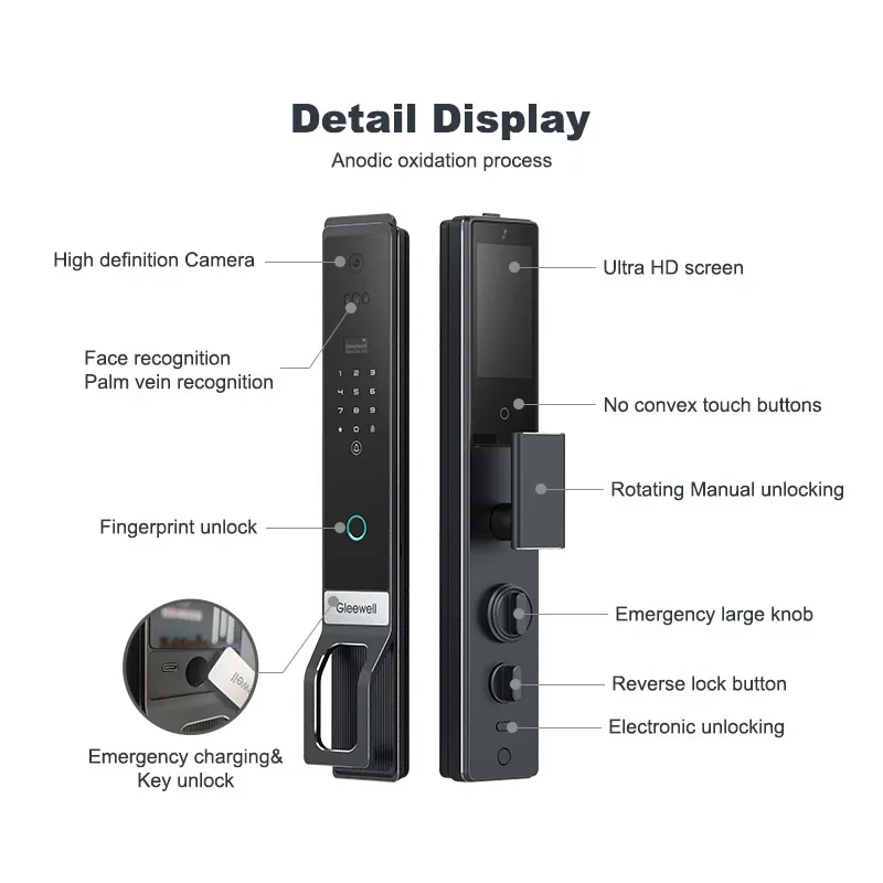 Tutti gli usi Palm Vein Biometric Face Recognition Camera videocitofono Fingerprint Smart Lock U Smart Go Tuya Smart Door Lock