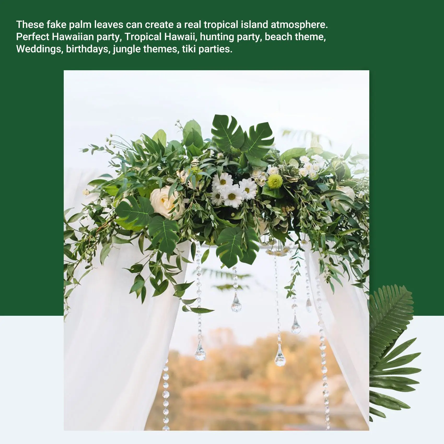 2026 Trend-68 Pieces 8 Kinds Tropical Party Decorations Jungle Monstera Leaves , Artificial Palm Leaves with Faux Stem